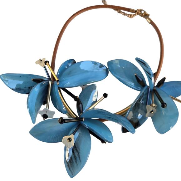 Blue Orchid Floral Statement Necklace – Chunky Movable Petals Adjustable - Picture 2 of 16